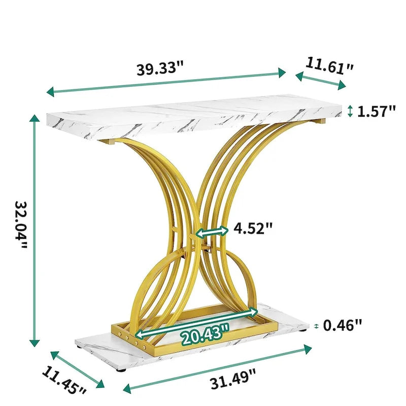 39 Console effet marbre avec piètement doré géométrique pour entrée