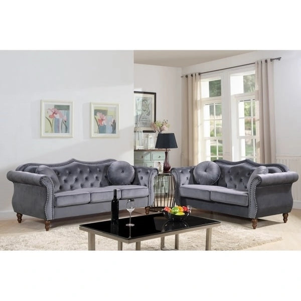 Gracewood Hollow Ensemble de salon 2 pièces Chesterfield rembourré avec clous de tapissier