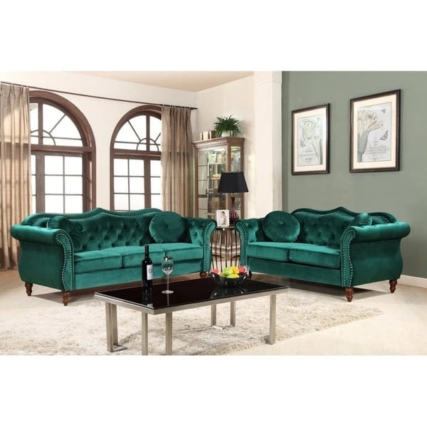 Gracewood Hollow Ensemble de salon 2 pièces Chesterfield rembourré avec clous de tapissier