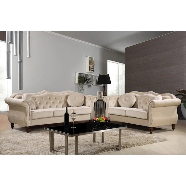Gracewood Hollow Ensemble de salon 2 pièces Chesterfield rembourré avec clous de tapissier