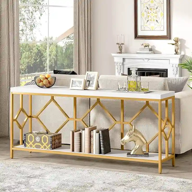 Table console de canapé de 70,9 pouces avec étagère de rangement ouverte, Table étroite industrielle extra longue, Table d'entrée derrière le canapé