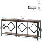 Table console de canapé de 70,9 pouces avec étagère de rangement ouverte, Table étroite industrielle extra longue, Table d'entrée derrière le canapé