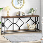 Table console de canapé de 70,9 pouces avec étagère de rangement ouverte, Table étroite industrielle extra longue, Table d'entrée derrière le canapé