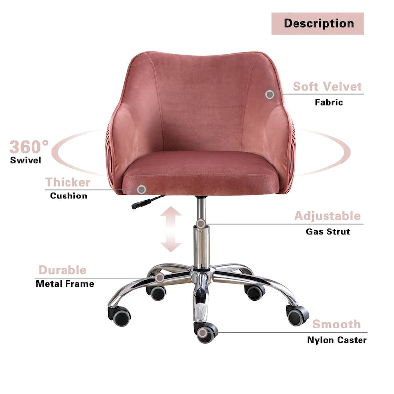 Chaise de bureau ergonomique réglable en velours