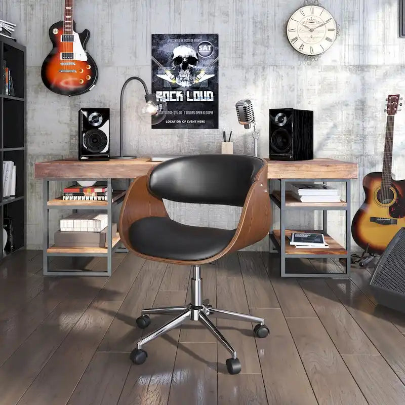 Chaise de bureau réglable en bois et métal du milieu du siècle