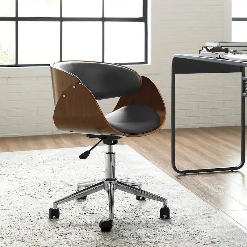 Chaise de bureau réglable en bois et métal du milieu du siècle