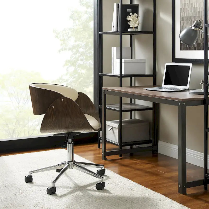 Chaise de bureau réglable en bois et métal du milieu du siècle