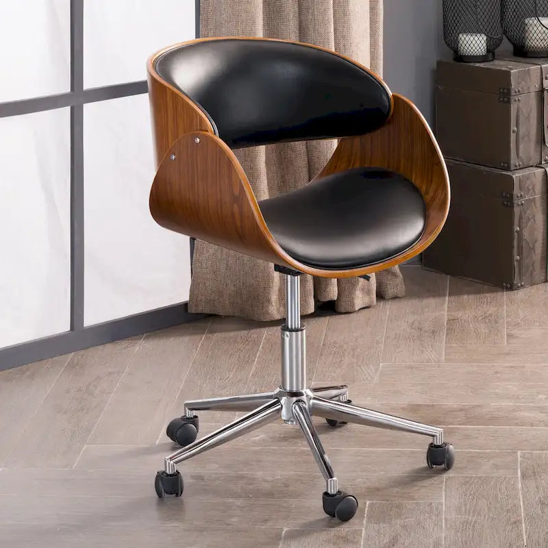 Chaise de bureau réglable en bois et métal du milieu du siècle