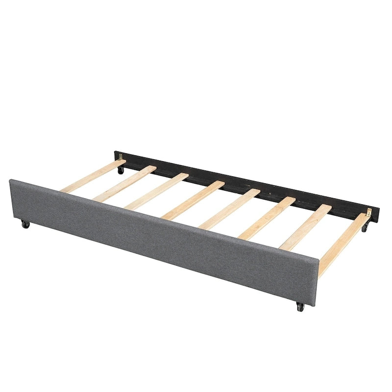 Lit plateforme entièrement rembourré avec lit gigogne, gris