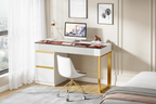 Bureau Blanc et Or avec 4 Tiroirs, Plateau en Verre, 1 Personne