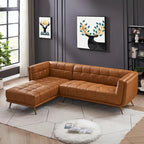 Canapé d'angle Kameron de luxe moderne Chesterfield en cuir véritable couleur Cognac Tan