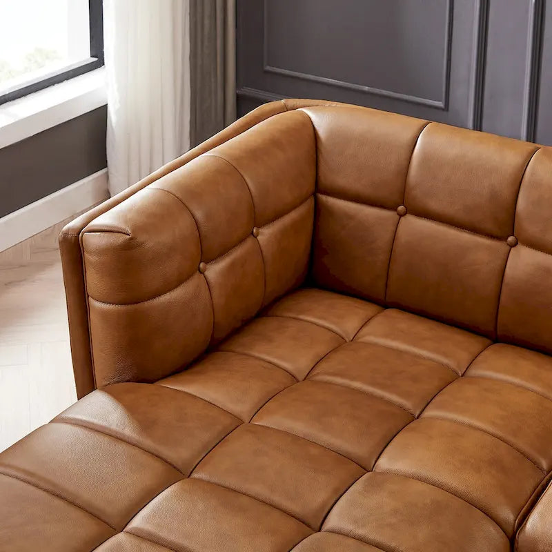 Canapé d'angle Kameron de luxe moderne Chesterfield en cuir véritable couleur Cognac Tan