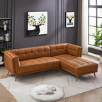 Canapé d'angle Kameron de luxe moderne Chesterfield en cuir véritable couleur Cognac Tan