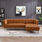 Canapé d'angle Kameron de luxe moderne Chesterfield en cuir véritable couleur Cognac Tan