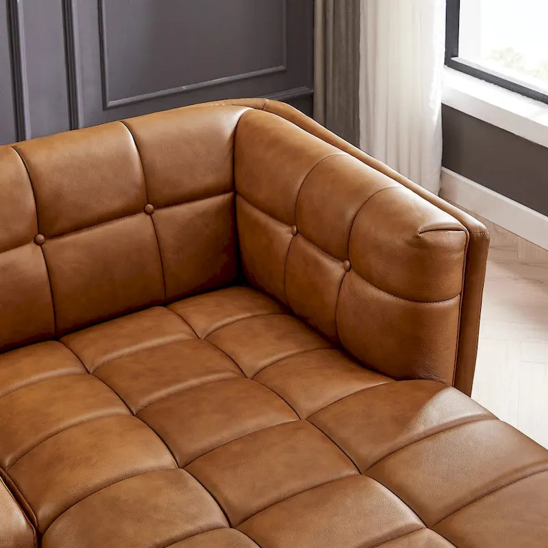 Canapé d'angle Kameron de luxe moderne Chesterfield en cuir véritable couleur Cognac Tan