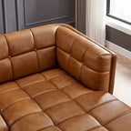 Canapé d'angle Kameron de luxe moderne Chesterfield en cuir véritable couleur Cognac Tan