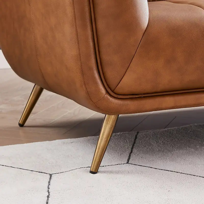 Canapé d'angle Kameron de luxe moderne Chesterfield en cuir véritable couleur Cognac Tan