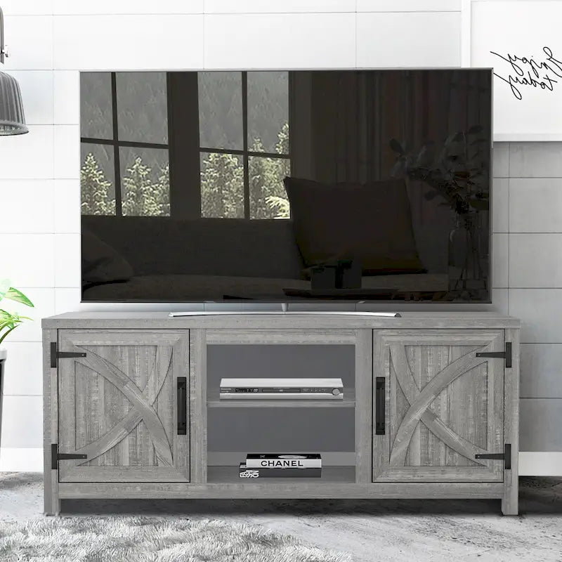 Meuble console de rangement pour entrée, meuble TV style porte de grange de ferme de 58 po – 58 po de large