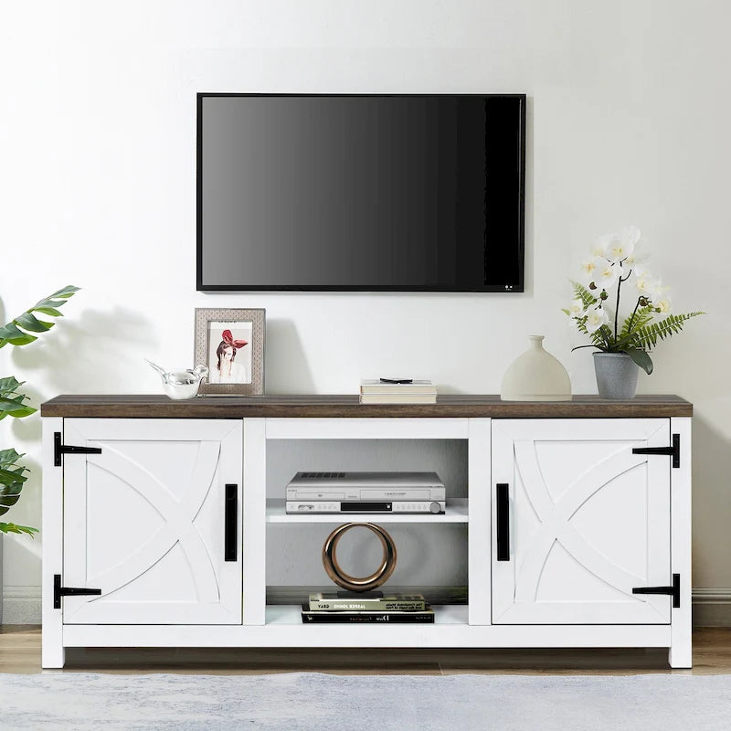 Meuble console de rangement pour entrée, meuble TV style porte de grange de ferme de 58 po – 58 po de large