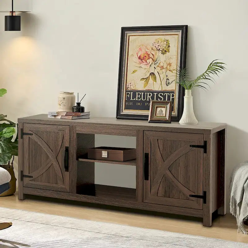 Meuble console de rangement pour entrée, meuble TV style porte de grange de ferme de 58 po – 58 po de large