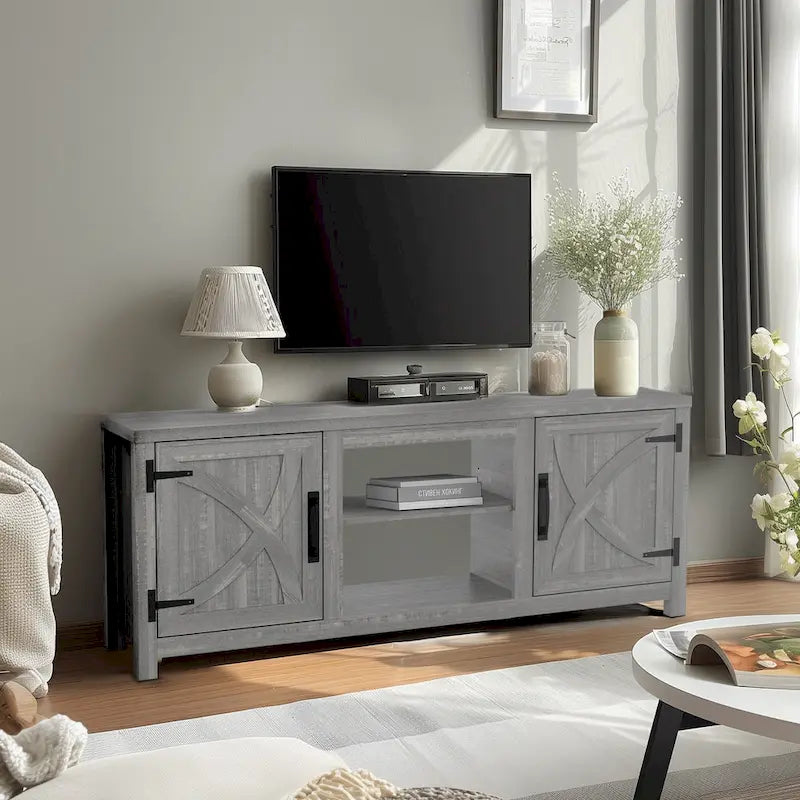 Meuble console de rangement pour entrée, meuble TV style porte de grange de ferme de 58 po – 58 po de large