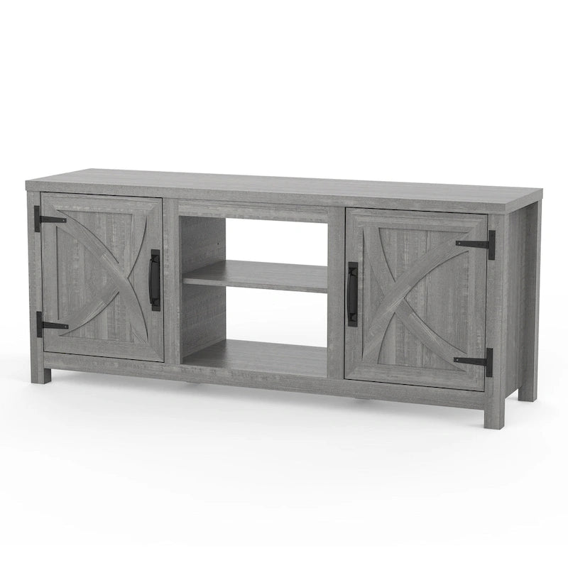 Meuble console de rangement pour entrée, meuble TV style porte de grange de ferme de 58 po – 58 po de large