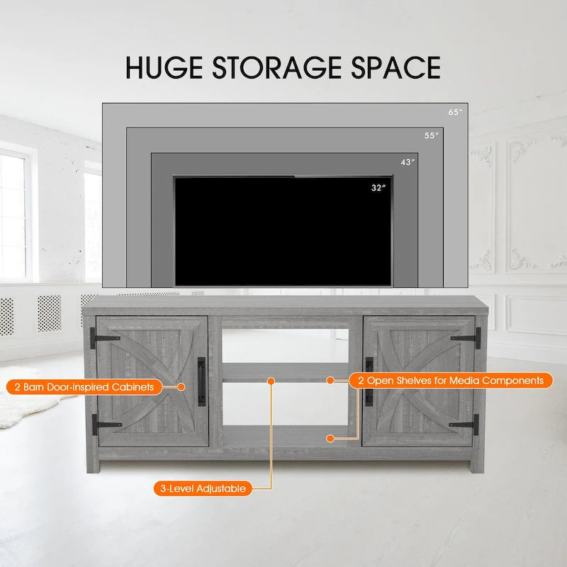 Meuble console de rangement pour entrée, meuble TV style porte de grange de ferme de 58 po – 58 po de large