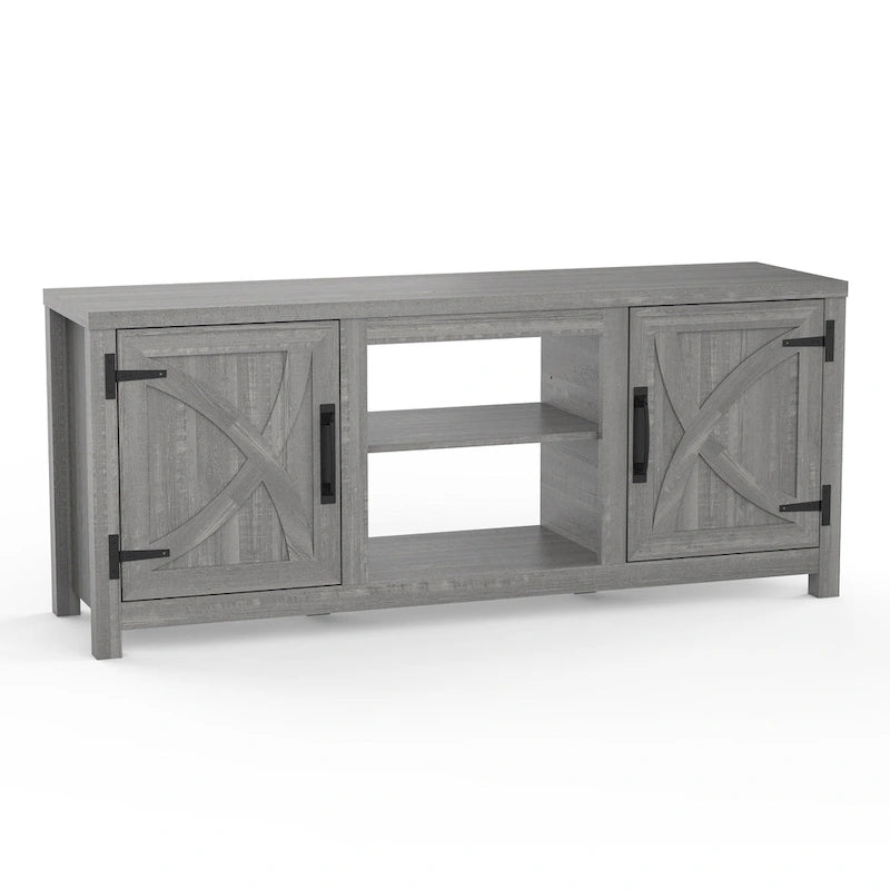 Meuble console de rangement pour entrée, meuble TV style porte de grange de ferme de 58 po – 58 po de large