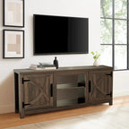 Meuble console de rangement pour entrée, meuble TV style porte de grange de ferme de 58 po – 58 po de large