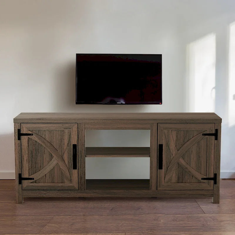 Meuble console de rangement pour entrée, meuble TV style porte de grange de ferme de 58 po – 58 po de large
