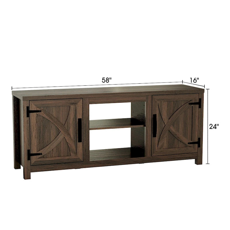 Meuble console de rangement pour entrée, meuble TV style porte de grange de ferme de 58 po – 58 po de large