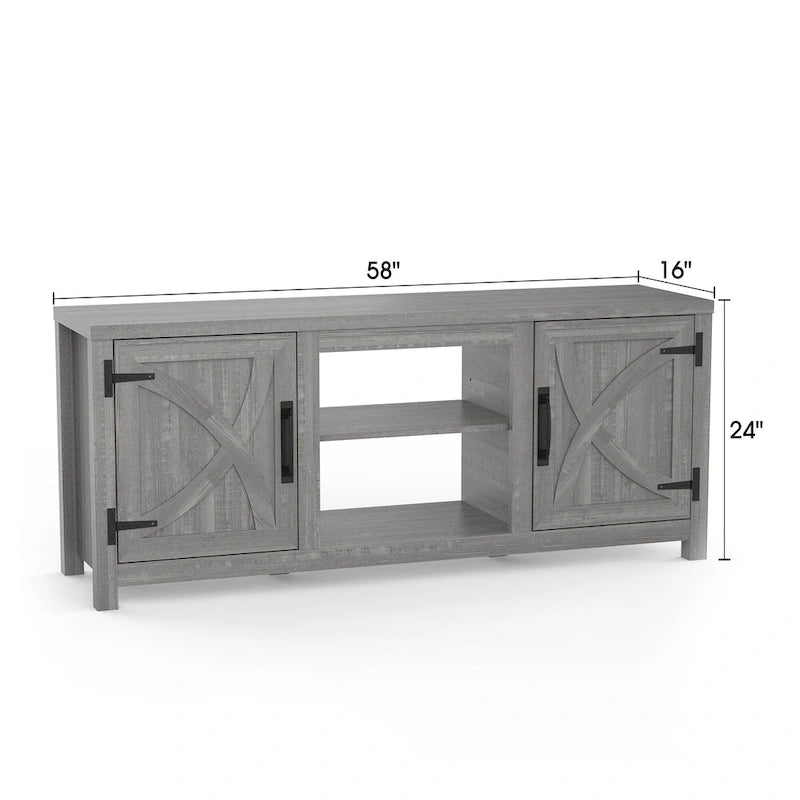 Meuble console de rangement pour entrée, meuble TV style porte de grange de ferme de 58 po – 58 po de large
