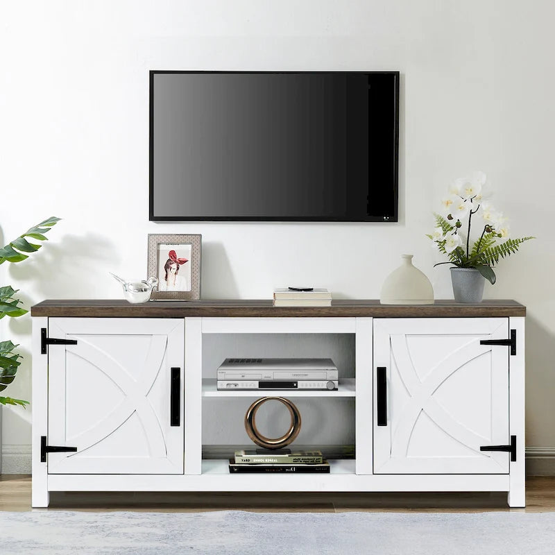Meuble console de rangement pour entrée, meuble TV style porte de grange de ferme de 58 po – 58 po de large