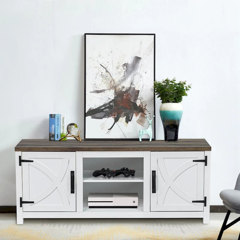 Meuble console de rangement pour entrée, meuble TV style porte de grange de ferme de 58 po – 58 po de large