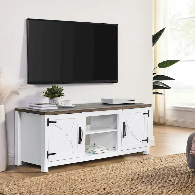 Meuble console de rangement pour entrée, meuble TV style porte de grange de ferme de 58 po – 58 po de large