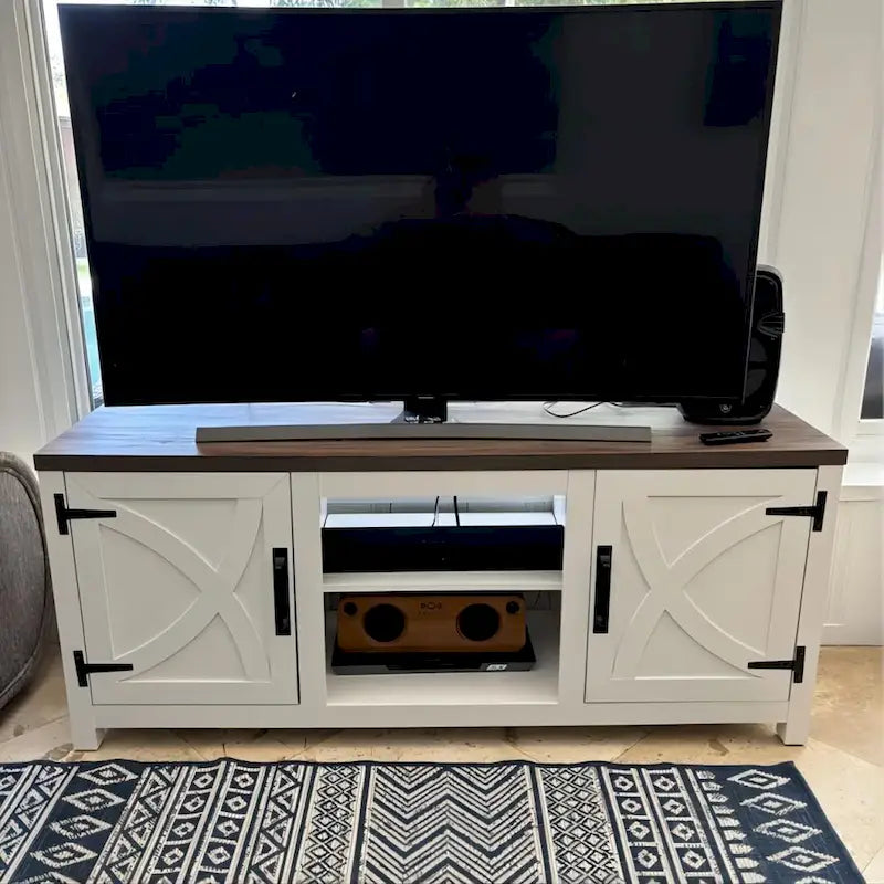 Meuble console de rangement pour entrée, meuble TV style porte de grange de ferme de 58 po – 58 po de large
