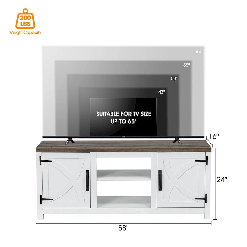 Meuble console de rangement pour entrée, meuble TV style porte de grange de ferme de 58 po – 58 po de large