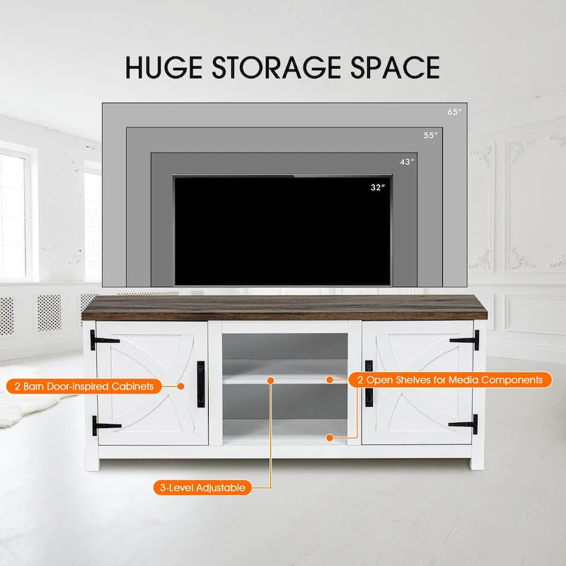 Meuble console de rangement pour entrée, meuble TV style porte de grange de ferme de 58 po – 58 po de large
