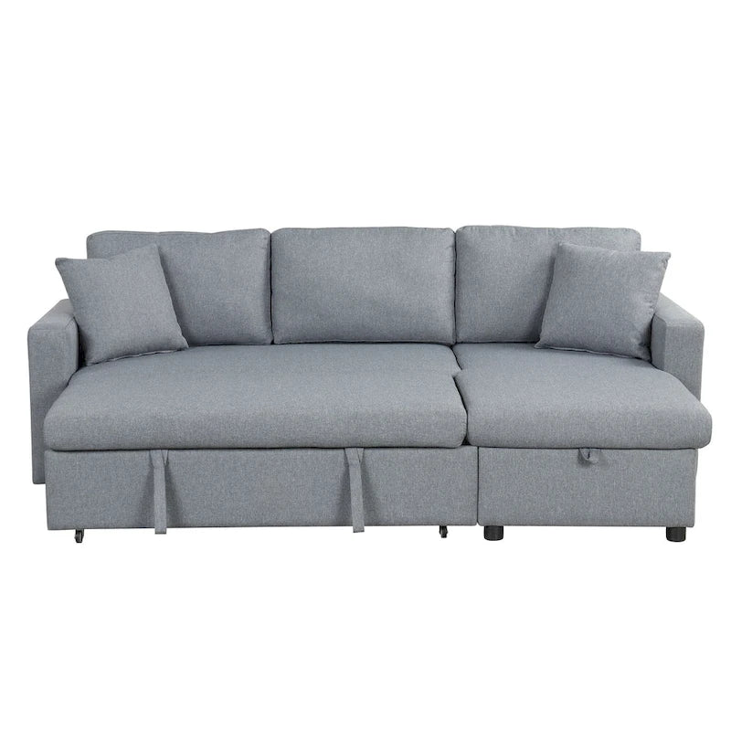 Canapé d'angle convertible rembourré avec espace de rangement et 2 coussins de décoration