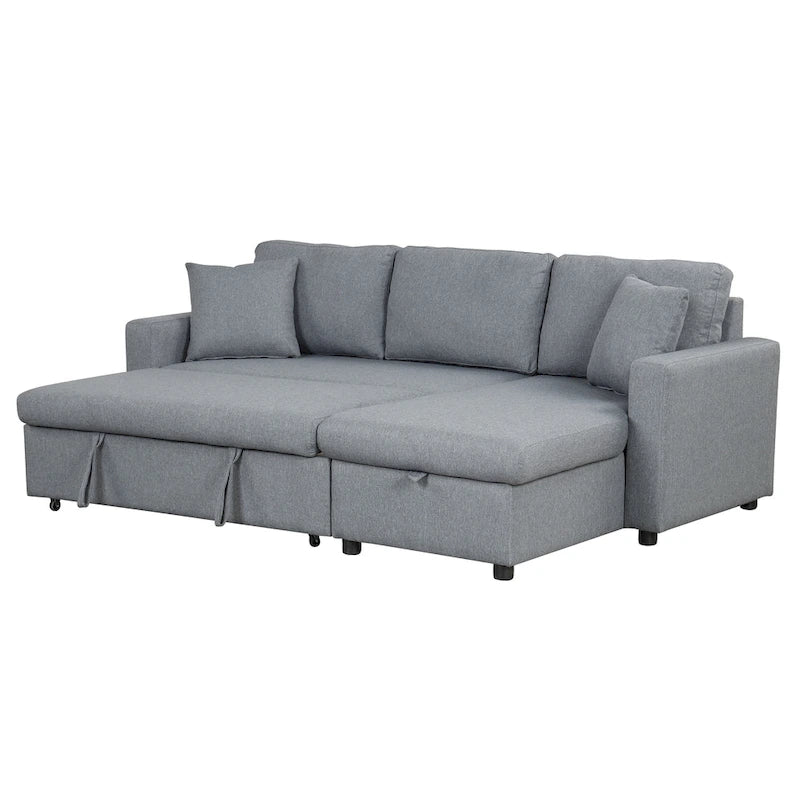 Canapé d'angle convertible rembourré avec espace de rangement et 2 coussins de décoration