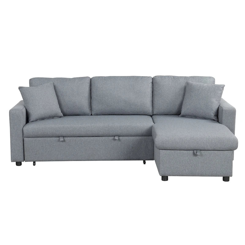 Canapé d'angle convertible rembourré avec espace de rangement et 2 coussins de décoration