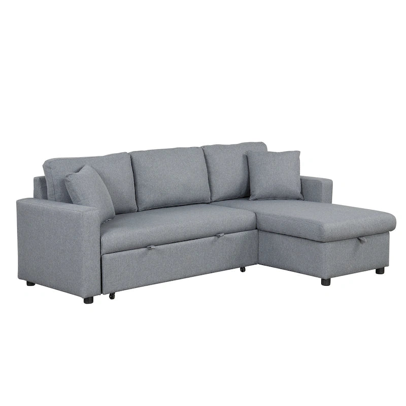 Canapé d'angle convertible rembourré avec espace de rangement et 2 coussins de décoration
