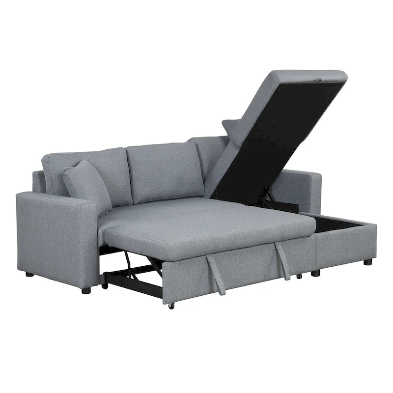 Canapé d'angle convertible rembourré avec espace de rangement et 2 coussins de décoration