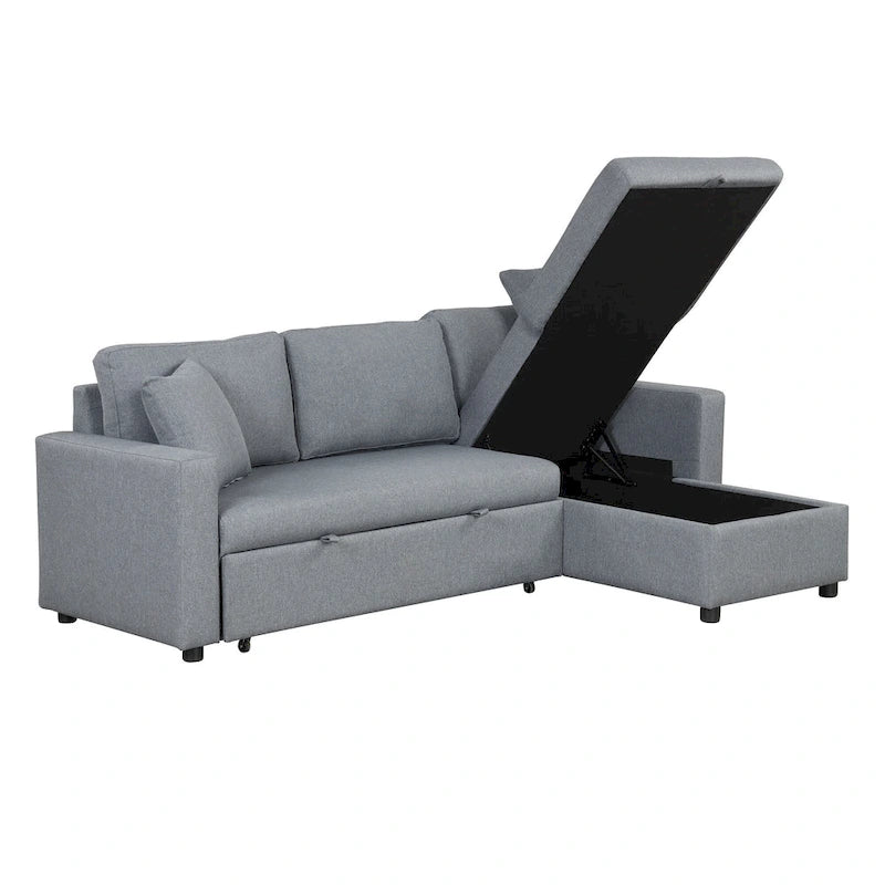 Canapé d'angle convertible rembourré avec espace de rangement et 2 coussins de décoration