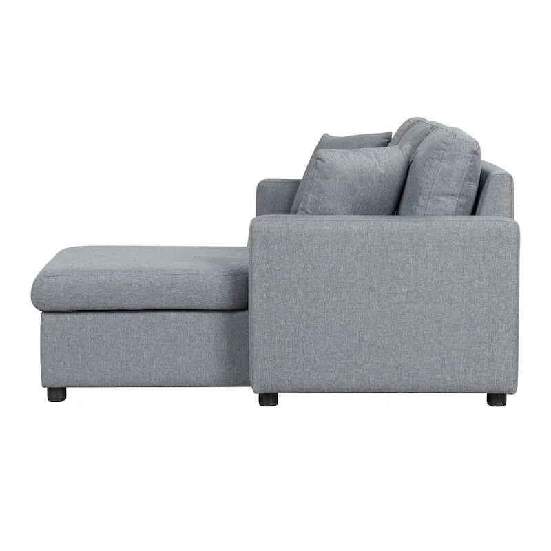 Canapé d'angle convertible rembourré avec espace de rangement et 2 coussins de décoration