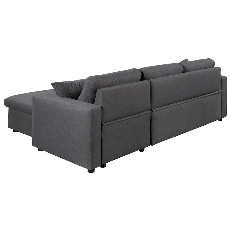 Canapé d'angle convertible rembourré avec espace de rangement et 2 coussins de décoration