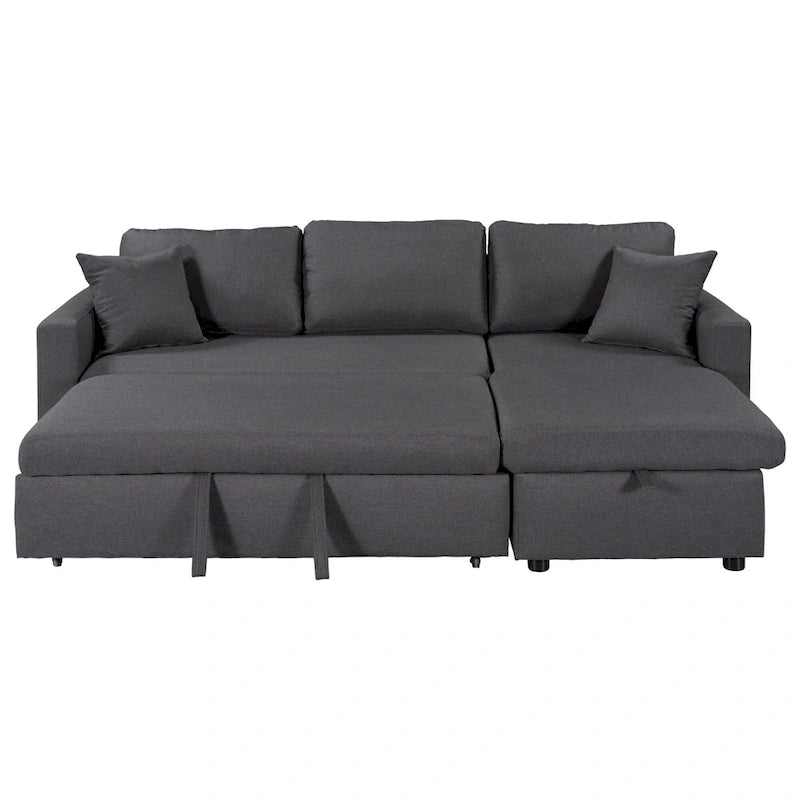 Canapé d'angle convertible rembourré avec espace de rangement et 2 coussins de décoration