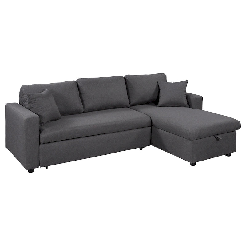Canapé d'angle convertible rembourré avec espace de rangement et 2 coussins de décoration