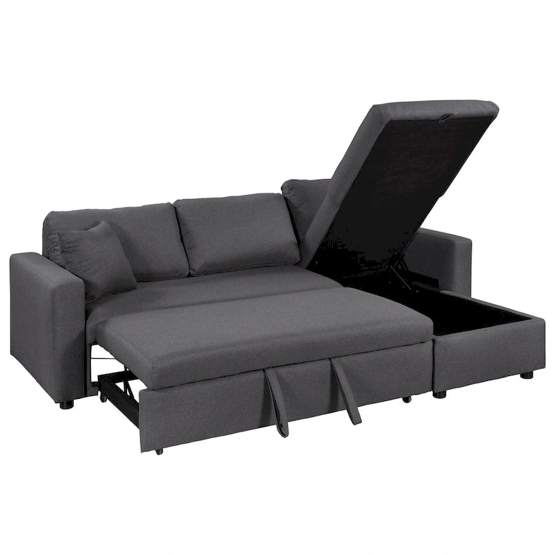 Canapé d'angle convertible rembourré avec espace de rangement et 2 coussins de décoration