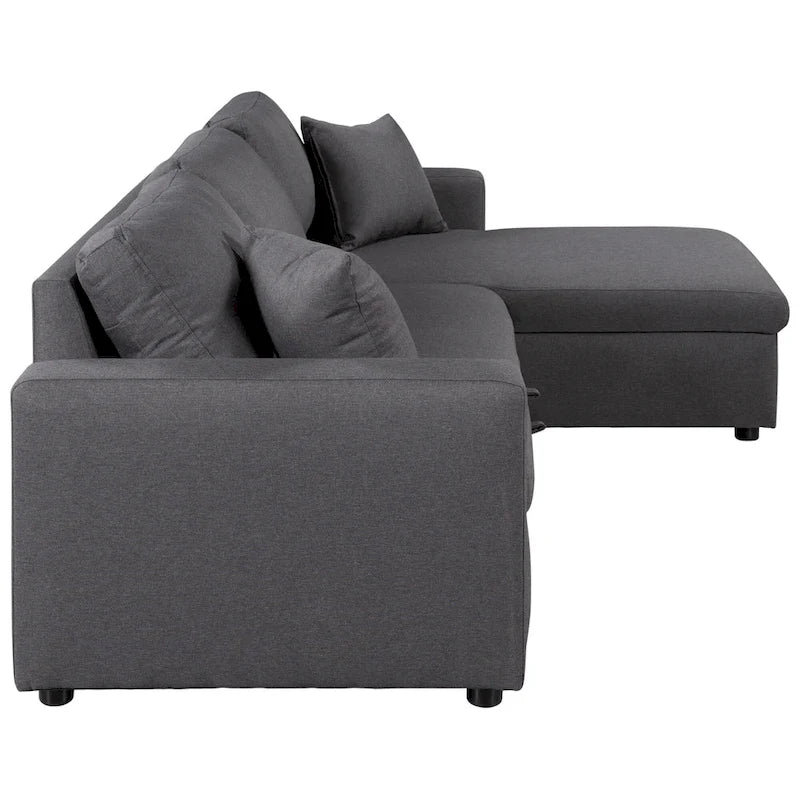 Canapé d'angle convertible rembourré avec espace de rangement et 2 coussins de décoration